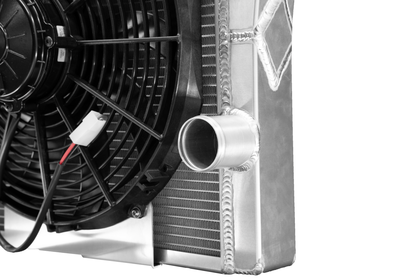 PWR - Radiator Module Lightweight Late Model Ext.Tube Closed 27.5" x 16.26" 1-3/4" Outlet w/ 13" Spal Fan & PWR EOC w/ 9" Spal Fan