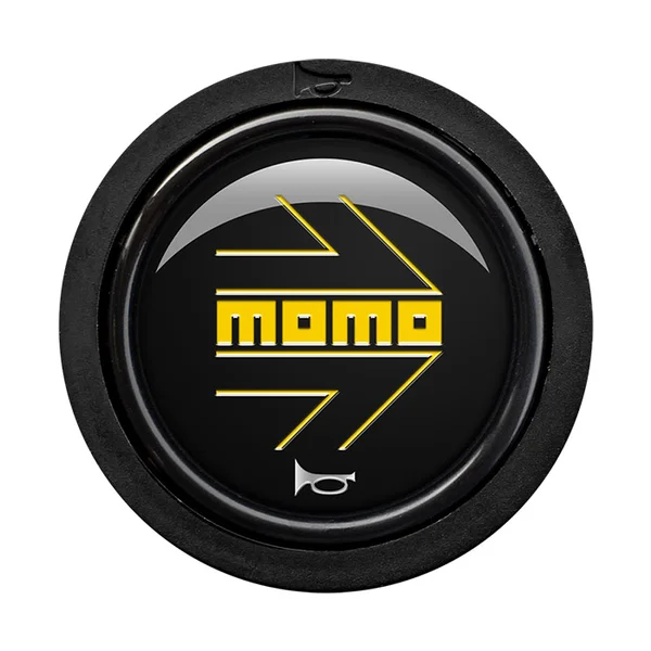 Momo Steering Wheel Horn Button Flat Lip - Gloss Black/Yellow Logo