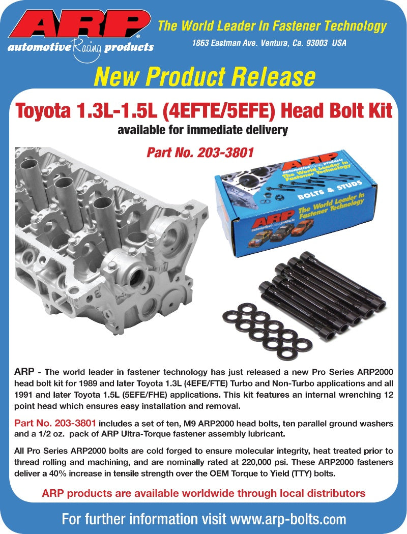 ARP Toyota 1.3L (4E-FE/FTE) / 1.5L (5E-FE/FHE) 4cyl Head Bolt Kit