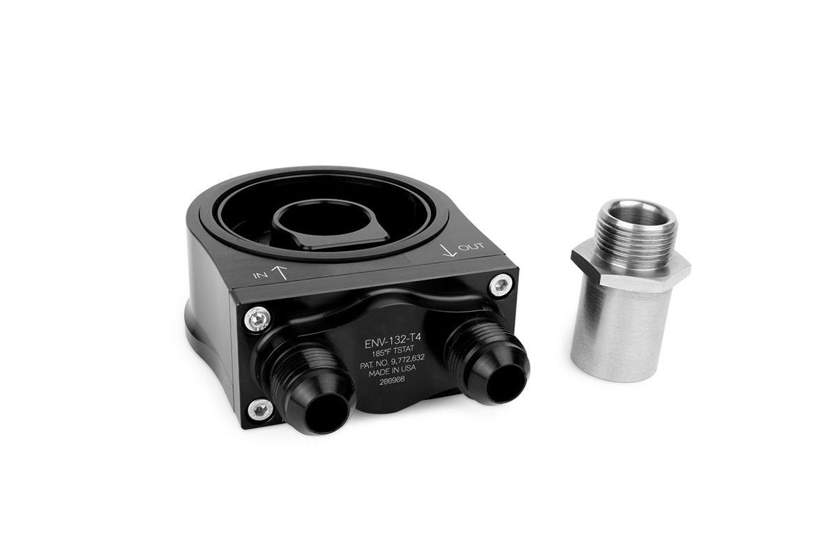Improved Racing - Oil filter sandwich plate, thermostatic, 180F, -8AN Male ports, filter screw sold separately