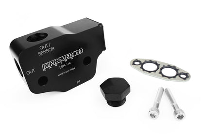 Improved Racing -  Oil cooler adapter, bottom inlet, thermostatic, 212F, GM LS, LSX, LS Next, rear sump