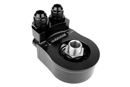 Improved Racing - Oil filter sandwich plate, thermostatic, 200F, 90-deg -10AN ORB ports, filter screw sold separately