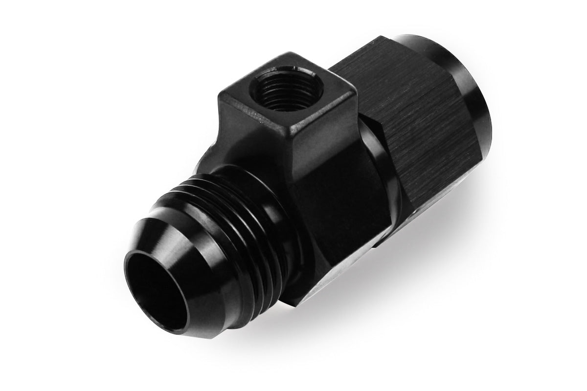 Improved Racing - Inline sensor adapter, -10AN male flare to -10AN female with 1/8" NPT female sensor port, black