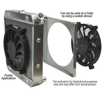 DERALE - 12'' High Output Single RAD Pusher/Puller Fan with Standard Mount Kit - 13-1/8''W x 13-1/8''H x 3-1/2''D (16924)