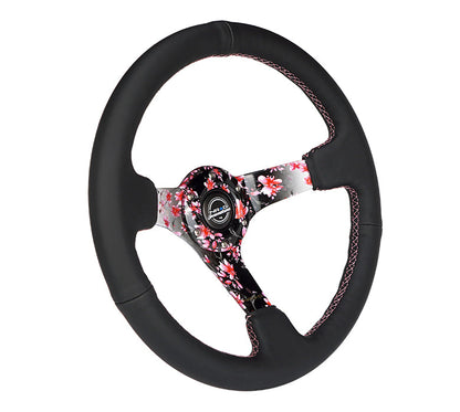 NRG - 350MM DEEP DISH STEERING WHEEL LEATHER SOLID SPOKE (RST-036SAK-R)
