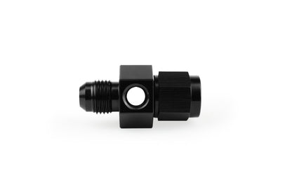 Improved Racing - Inline sensor adapter, -4AN male flare to -4AN female with Dual 1/8" NPT female sensor ports, black