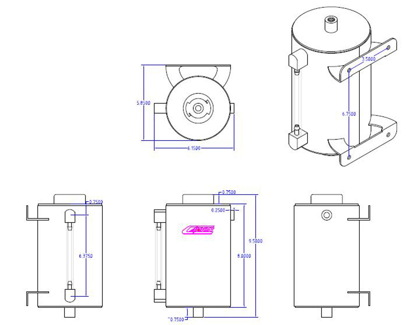 Canton - Aluminum Recovery Tank Universal 2.5 Qt. Round Style