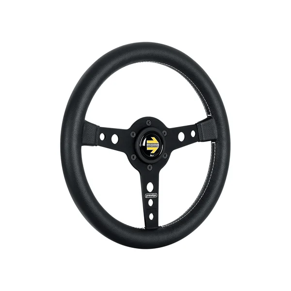 Momo Prototipo Steering Wheel 320 mm - Black Leather/White Stitch/Brushed Black Spokes