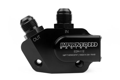 Improved Racing - Oil cooler adapter, low-profile, thermostatic, 200F, GM LS-series engine, rear sump