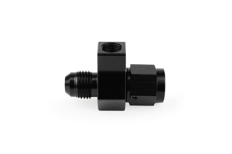 Improved Racing - Inline sensor adapter, -6AN male flare to -6AN female with Dual 1/8" NPT female sensor ports, black