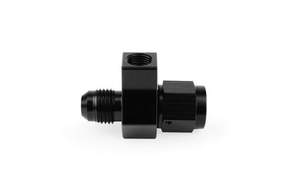 Improved Racing - Inline sensor adapter, -6AN male flare to -6AN female with Dual 1/8" NPT female sensor ports, black