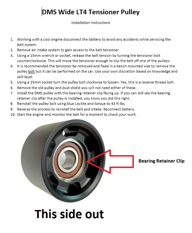 Dedicated Motorsports - LT4 Wide Tensioner Pulley