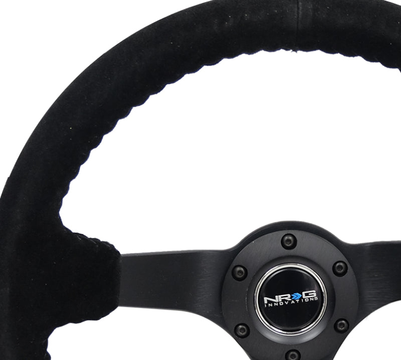 NRG - Reinforced Steering Wheel (350mm / 3in. Deep) Blk Suede/Blk Bball Stitch w/5mm Matte Black Spoke
