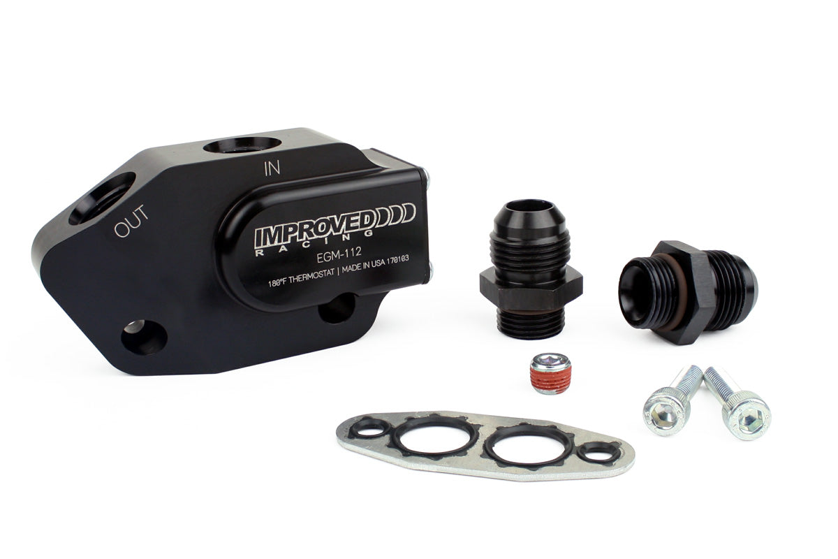 Improved Racing - Oil cooler adapter, low-profile, thermostatic, 200F, GM LS-series engine, rear sump