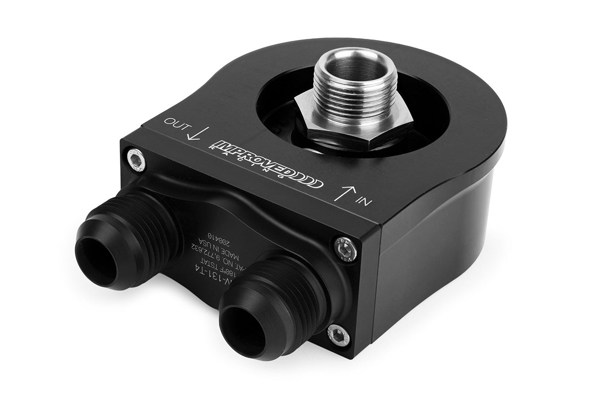 Improved Racing - Oil filter sandwich plate, thermostatic, 200F, -10AN Male ports, filter screw sold separately