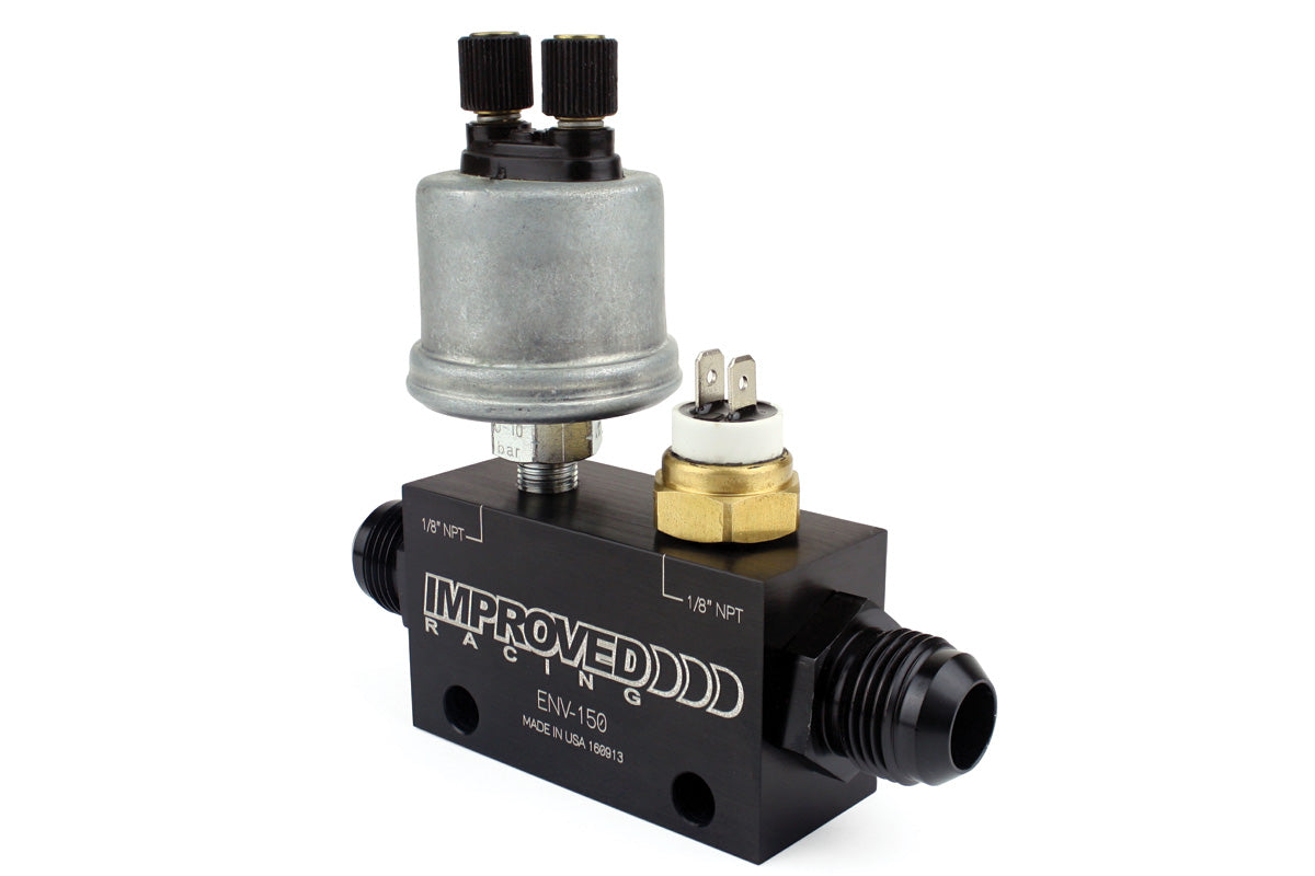 Improved Racing - Inline oil sensor adapter block, two 1/8" NPT sensor ports, -10AN ORB in/out ports