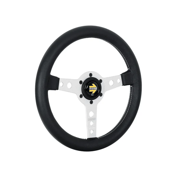 Momo Prototipo Steering Wheel 320 mm - Black Leather/White Stitch/Brshd Alum Spokes