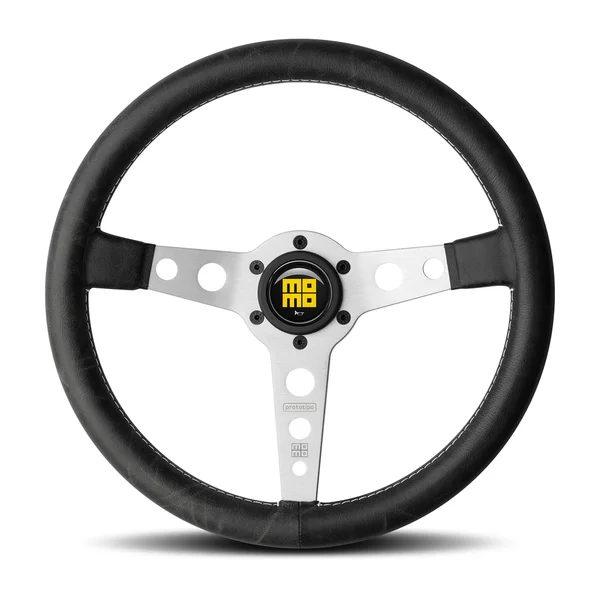 Momo Prototipo Steering Wheel 350 mm - Black Leather/White Stitch/Brshd Spokes