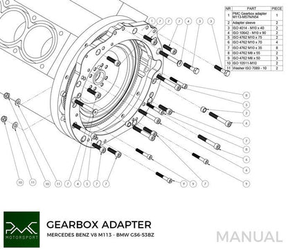 PMC Motorsport - Adapter Kit Mercedes-Benz M113 - BMW M57N2 GS6-53DZ HGU HGK / N54 GS6-53BZ -184mm / 7.25" (P)