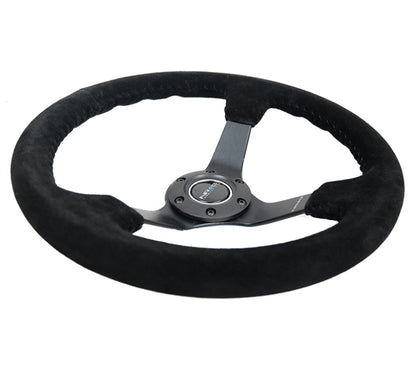 NRG - Reinforced Steering Wheel (350mm / 3in. Deep) Blk Suede/Blk Bball Stitch w/5mm Matte Black Spoke