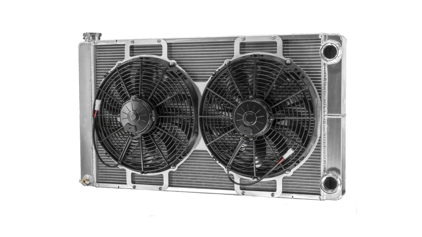 PWR - 55mm Universal Performance Radiator Module (PWR Open 33″ x 18.5″) W/ 13″ SPAL Fan, -20 AN Port Inlet & Low Outlet