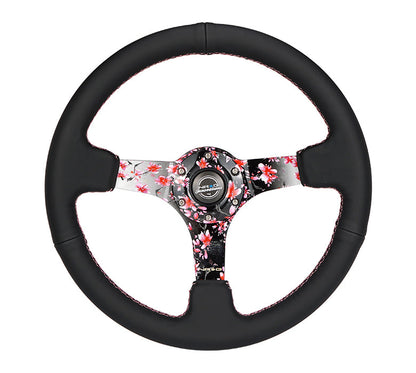 NRG - 350MM DEEP DISH STEERING WHEEL LEATHER SOLID SPOKE (RST-036SAK-R)