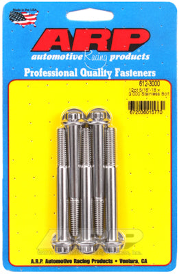 ARP 5/16 in.-18 RH Thread, 3.000 in 12 Point SS 300 Bolts - Set of 5