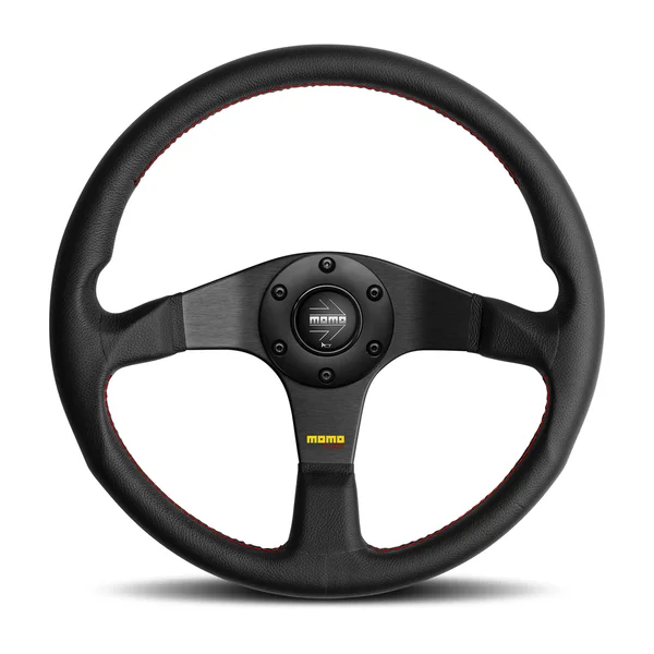 Momo Tuner Steering Wheel 350 mm - Black Leather/Red Stitch/Black Spokes