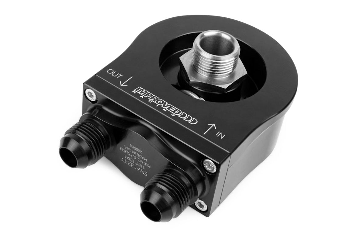 Improved Racing - Oil filter sandwich plate, thermostatic, 180F, -8AN Male ports, filter screw sold separately