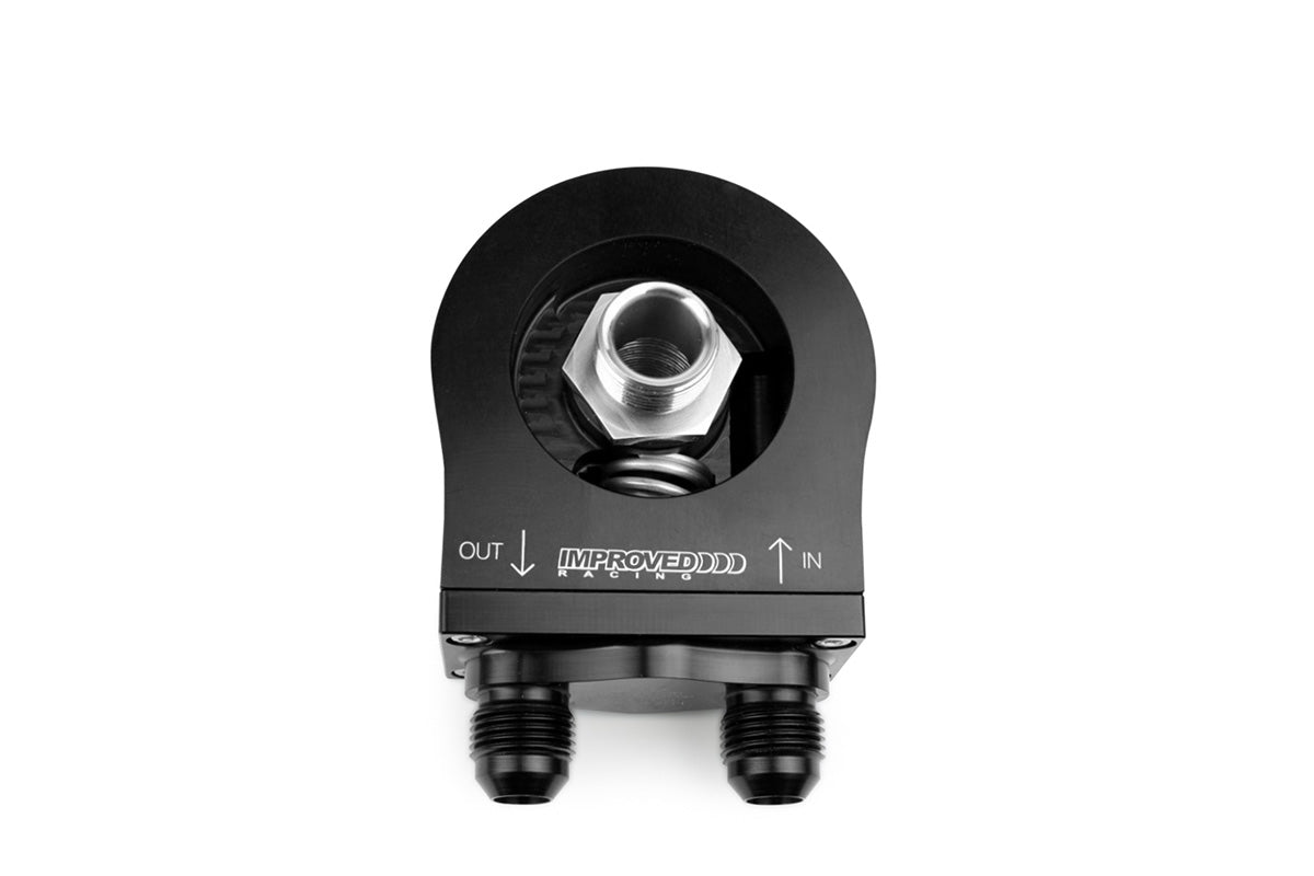 Improved Racing - Oil filter sandwich plate, thermostatic, 180F, -8AN Male ports, filter screw sold separately