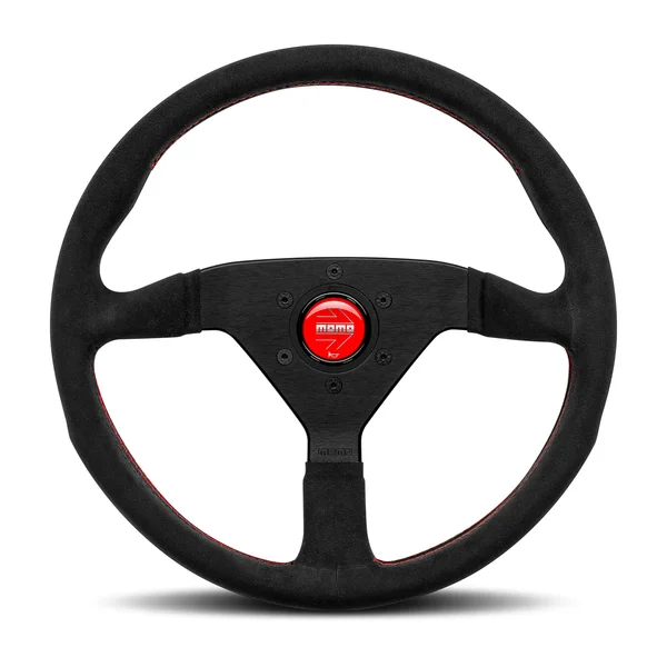 Momo Montecarlo Alcantara Steering Wheel 320 mm - Black/Red Stitch/Black Spokes