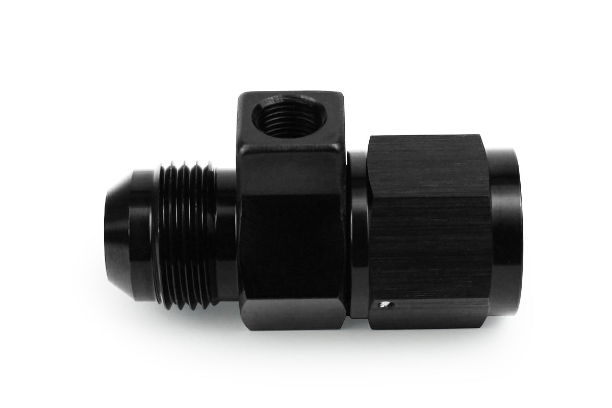 Improved Racing - Inline sensor adapter, -10AN male flare to -10AN female with 1/8" NPT female sensor port, black