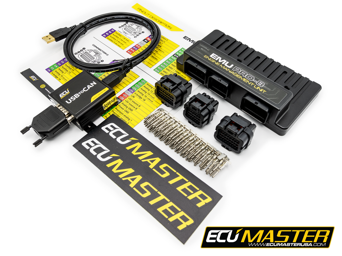 ECU MASTER - EMU PRO-8 w/Connectors & USB TO CAN