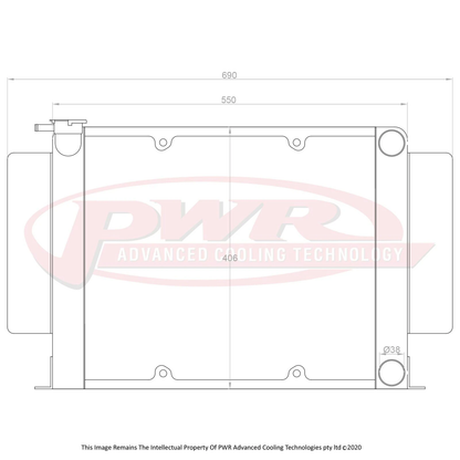 PWR - 55mm Performance Radiator (Mazda RX2-RX7 Series 1-3 12AT/13BT Rotary 70-85) W/ 16″ SPAL Fan Mounts