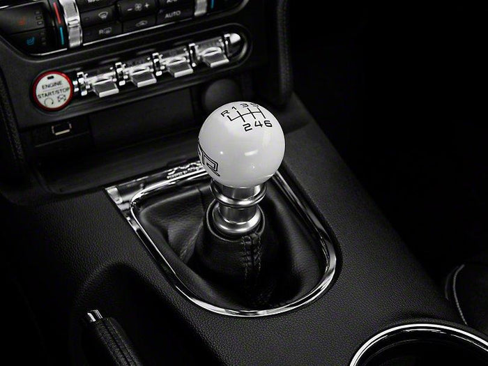RTR - WHITE SHIFT KNOB - BLACK ENGRAVING (15-23 MUSTANG - GT, ECOBOOST, V6)