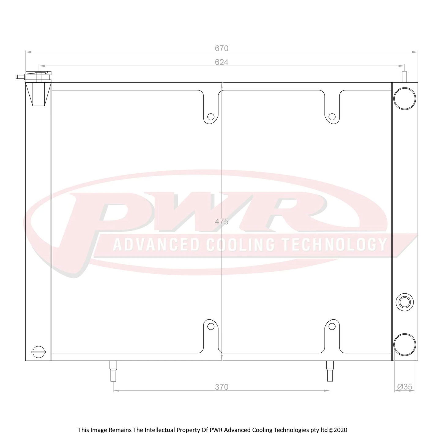 PWR - 55mm Performance Crossflow Radiator (Nissan Skyline R33 GTR/R33 GTST/R34 GTT 95-02) W/ 16" SPAL Fan Mounts