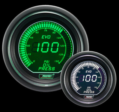 Prosport Gauges - 2-1/16" Evo Electrical Green/White Oil Pressure Gauge-