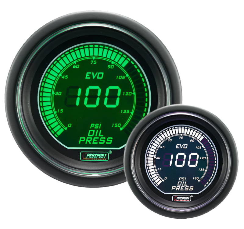 Prosport Gauges - 2-1/16" Evo Electrical Green/White Oil Pressure Gauge-