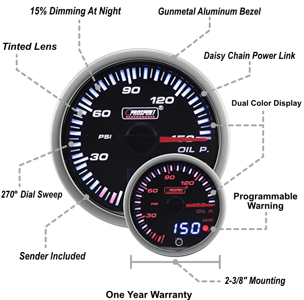 Prosport Gauges - 2-3/8" JDM Electrical Oil Pressure Gauge