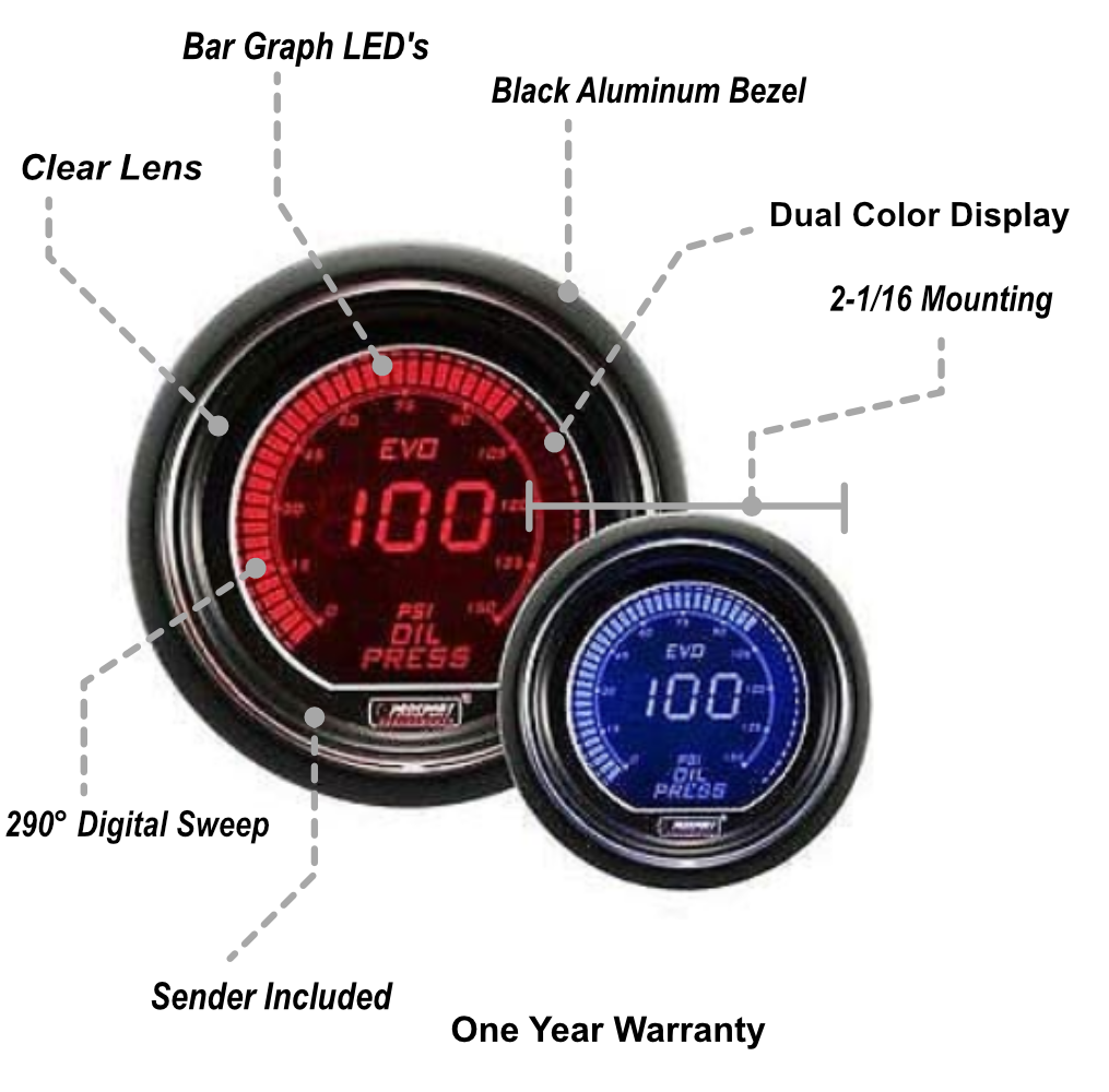 Prosport Gauges - 2-1/16" Evo Electrical Oil Pressure Gauge