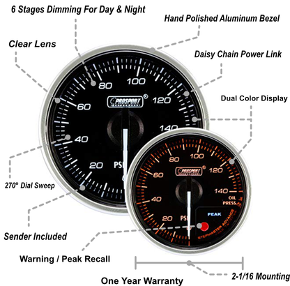 Prosport Gauges - 2-1/16" Supreme Series Electrical Oil Pressure Gauge