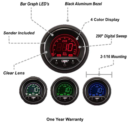 Prosport Gauges - 2-1/16" Premium Evo Electrical Oil Pressure Gauge