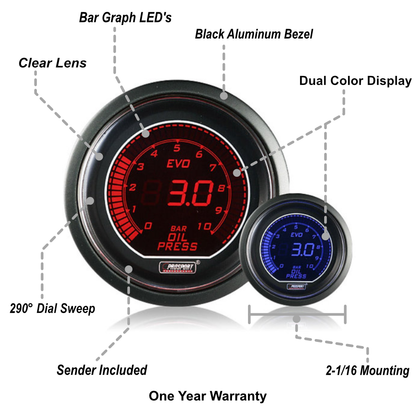 Prosport Gauges - 52mm Evo Electrical Oil Pressure Gauge-BAR