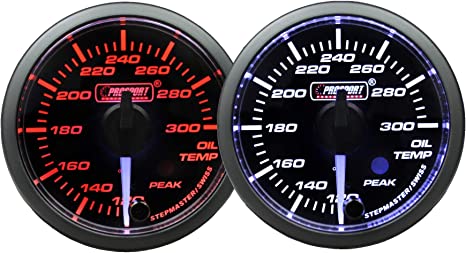 Prosport Gauges - 2-1/16" Premium White pointer Clear Lens Amber/White Oil Temperature Gauge-