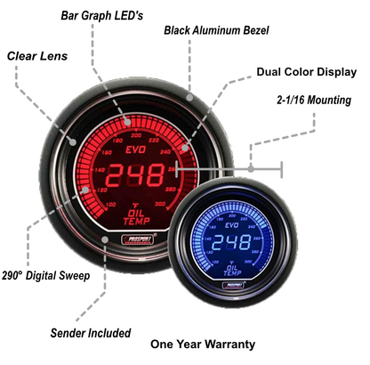 Prosport Gauges - 2-1/16" Evo Electrical Oil Temperature Gauge