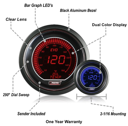 Prosport Gauges - 2-1/16" Evo Electrical Oil Temperature Gauge-Celsius