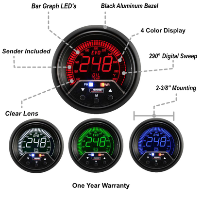 Prosport Gauges - 2-3/8" Premium Evo Electrical Oil Temperature Gauge