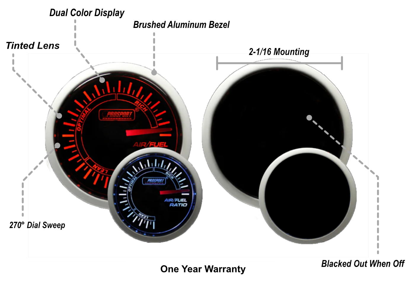 Prosport Gauges - 2-1/16" Amber / White -  Air Fuel Ratio Gauge