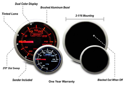Prosport Gauges - 2-1/16" Amber / White  Electrical Boost Gauge