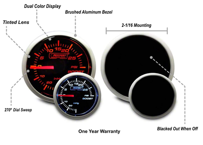 Prosport Gauges - 2-1/16" Amber / White Mechanical Boost Gauge